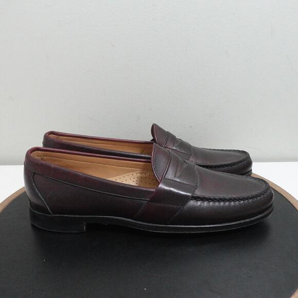 Allen Edmonds Cameron Loafers Men‎ 10 AA Burgundy Leather Penny Slip On USA - Picture 1 of 12